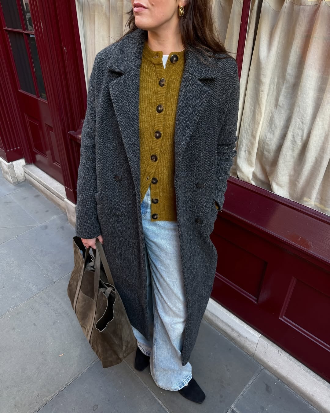 Anna wearing the Sezane cardigan.