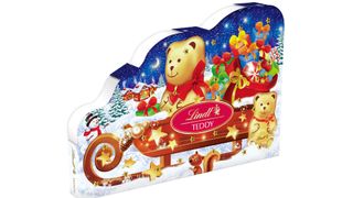 Lindt sleigh chocolate advent calendar on w hite background