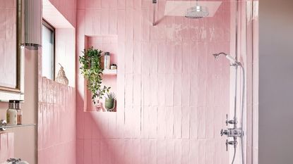 Dusty Pink On Bathroom Wall - Just In Place Renovation Project