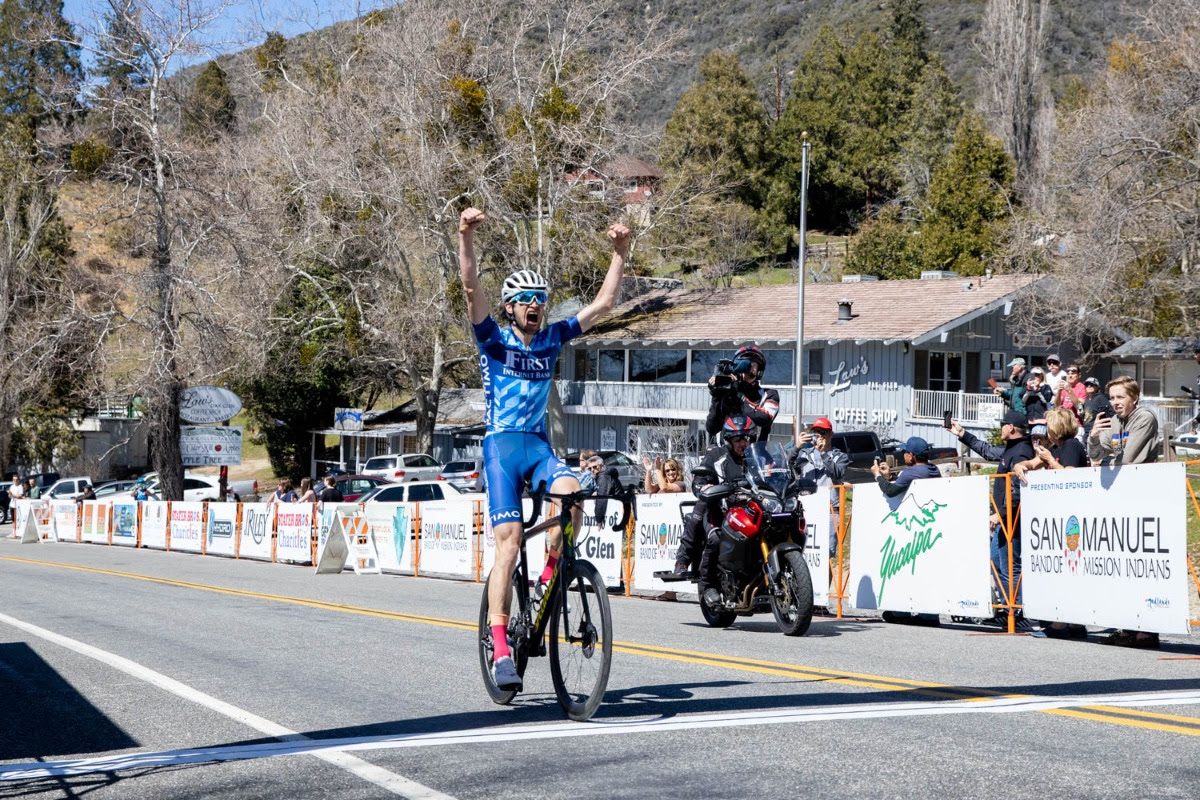 Stephen Bassett crosses the line to take victory