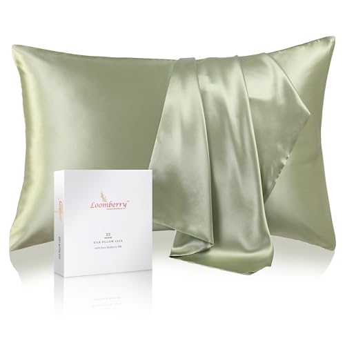 Loomberry 100% Natural 22 Momme Pure Mulberry Silk Pillowcase for Hair and Skin Both Sides 22 Momme Highest Grade 6a With Hidden Zipper (olive Green, Standard (50x66cm))