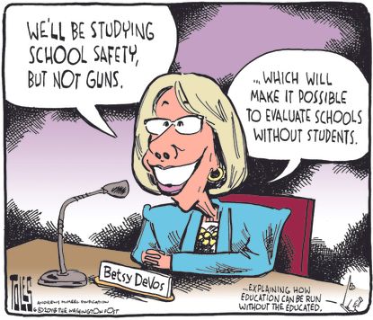 Political Cartoon U.S. Betsy DeVos school safety commission guns
