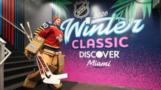 Daniil Tarasov #40 of the Florida Panthers makes his way to the ice before practice for the 2026 Discover NHL Winter Classic between the New York Rangers and the Florida Panthers at loanDepot park on January 01, 2026 in Miami, Florida. 