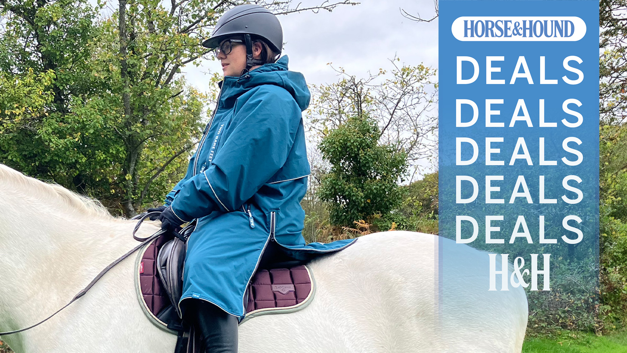 Fran riding horse wearing the Two Bare Feet Riding Robe with H&amp;H deals graphic
