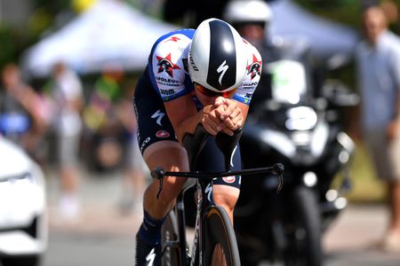 GAVERE BELGIUM JUNE 23 Remco Evenepoel of Belgium sprints during the 123rd Belgian Road Championship 2022 Mens Individual Time Trial a 348km individual time trial one day race from Gavere to Gavere ITT BelgianCycling140 on June 23 2022 in Gavere Belgium Photo by Luc ClaessenGetty Images