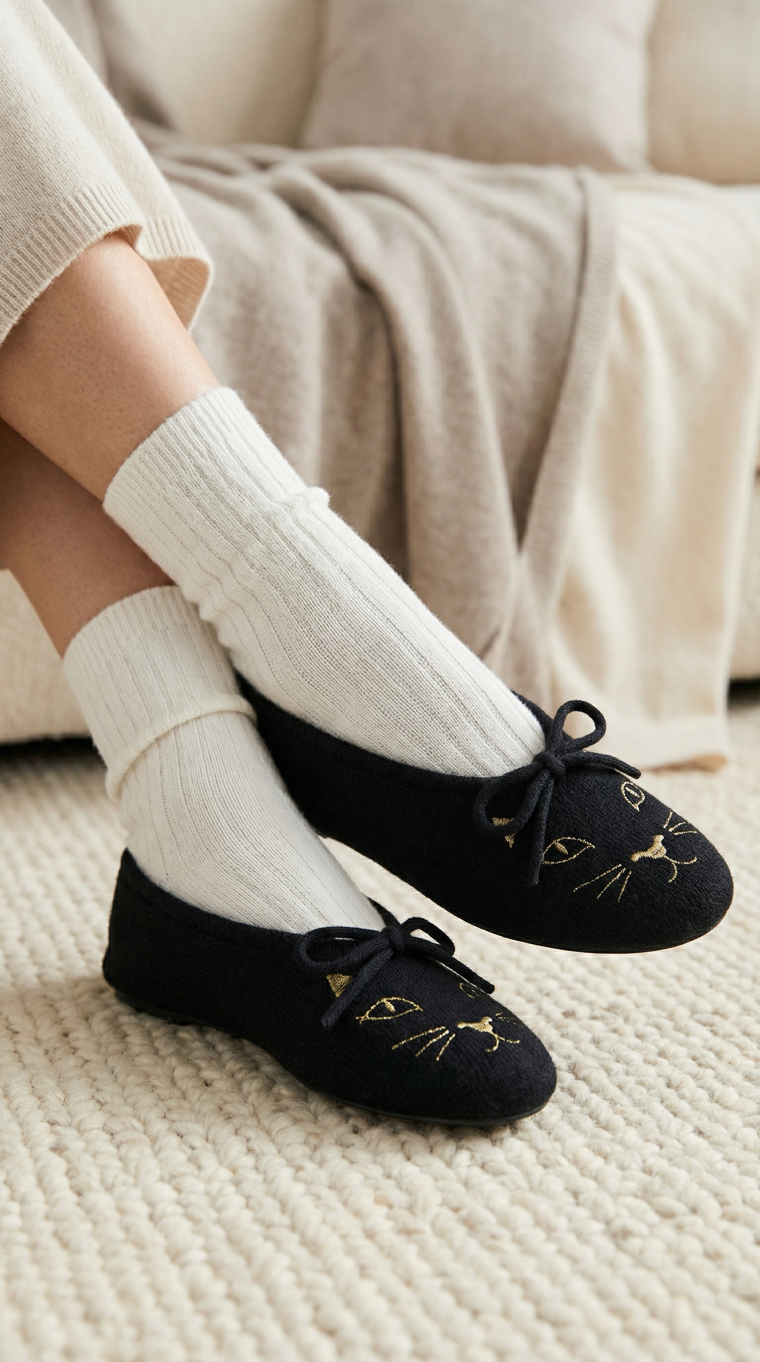 Cashmere Kitty Slippers (charlotte Olympia X Madeleine Thompson) - Black / S/m