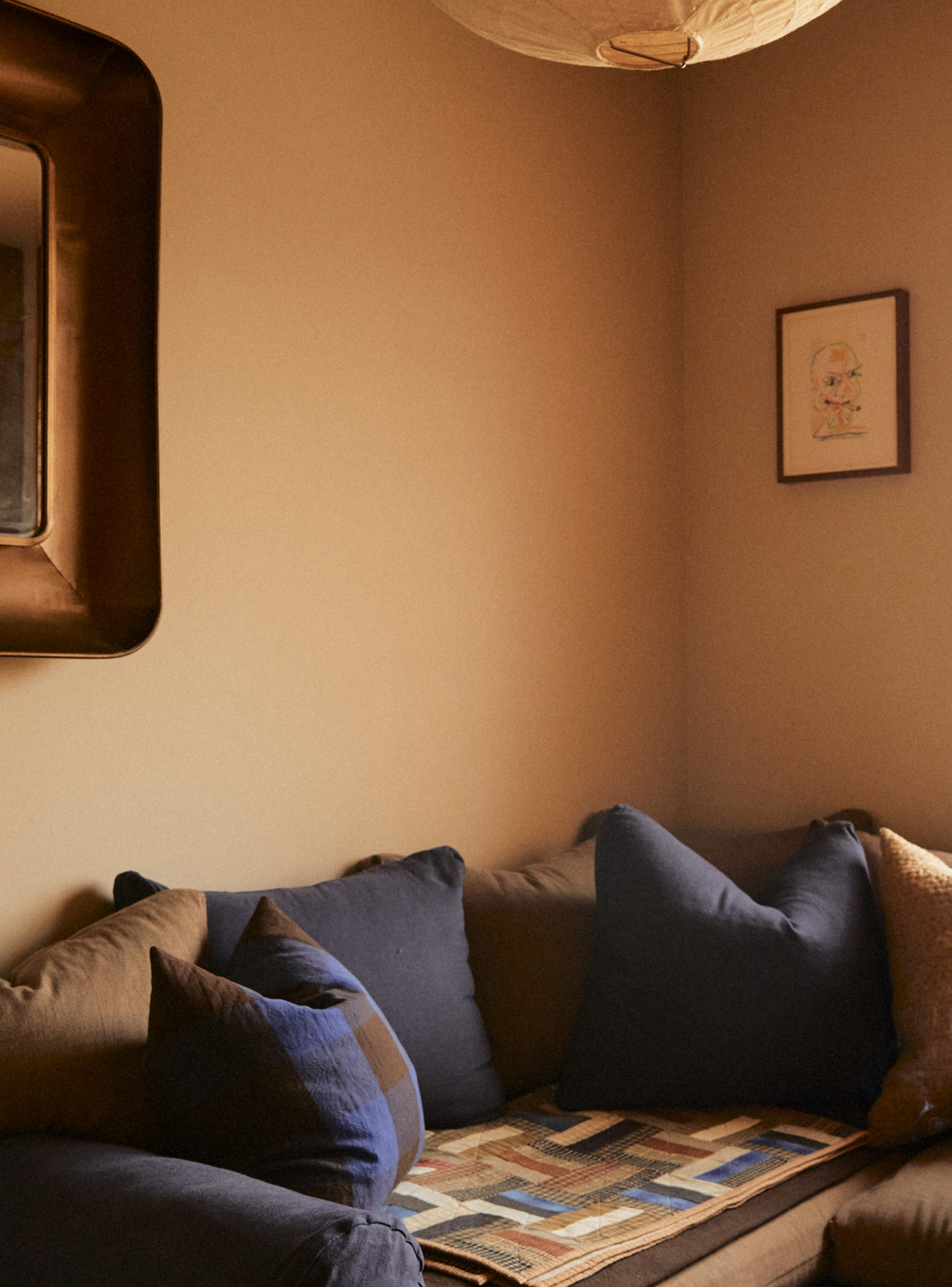 A living space with a selection of cushions