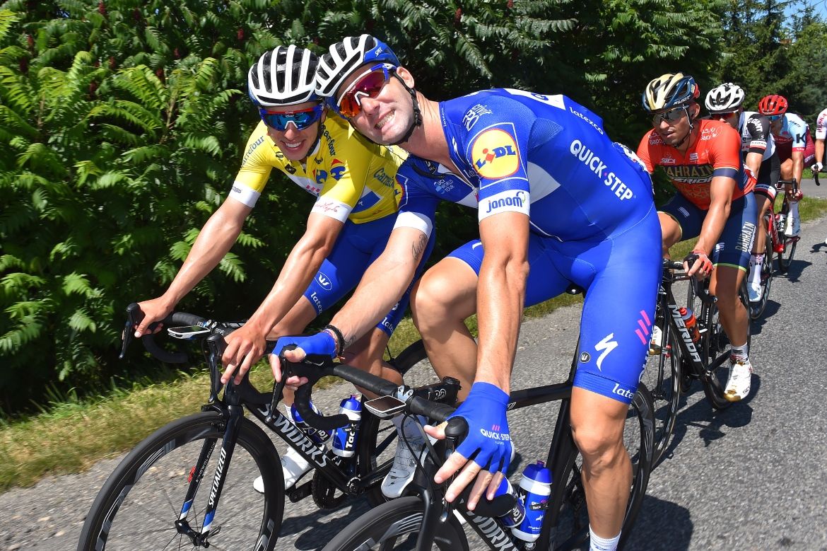 All smiles from race leader Alvaro Hodeg and teammate Fabio Sabatini