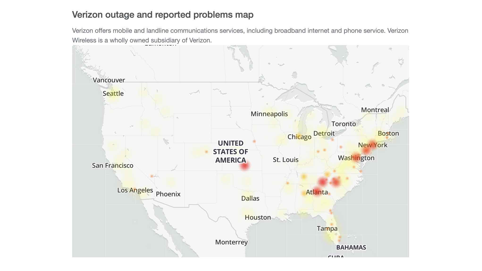 Verizon reported outages map on Down Detector as of 3PM ET 9/24/2024.