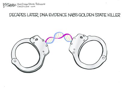 Editorial cartoon U.S. DNA evidence Golden State Killer arrest Joseph James DeAngelo