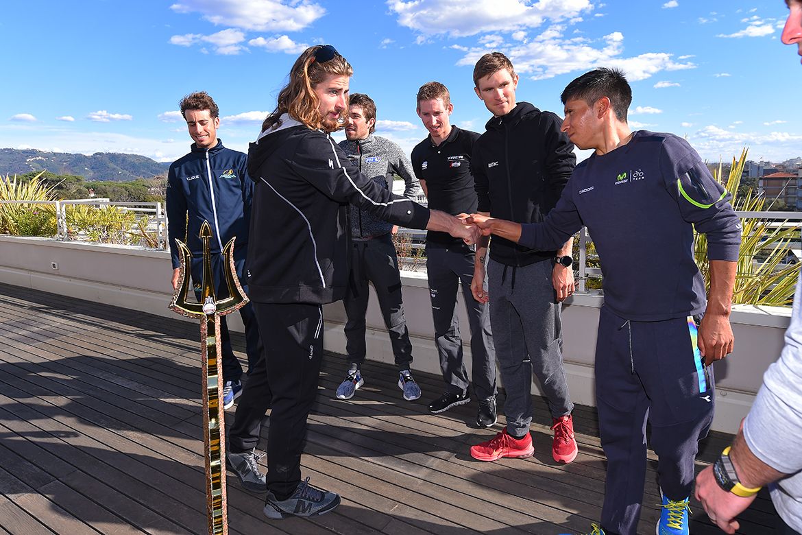Peter Sagan meets Nairo Quintana at the Tirreno-Adriatico pre-race gathering