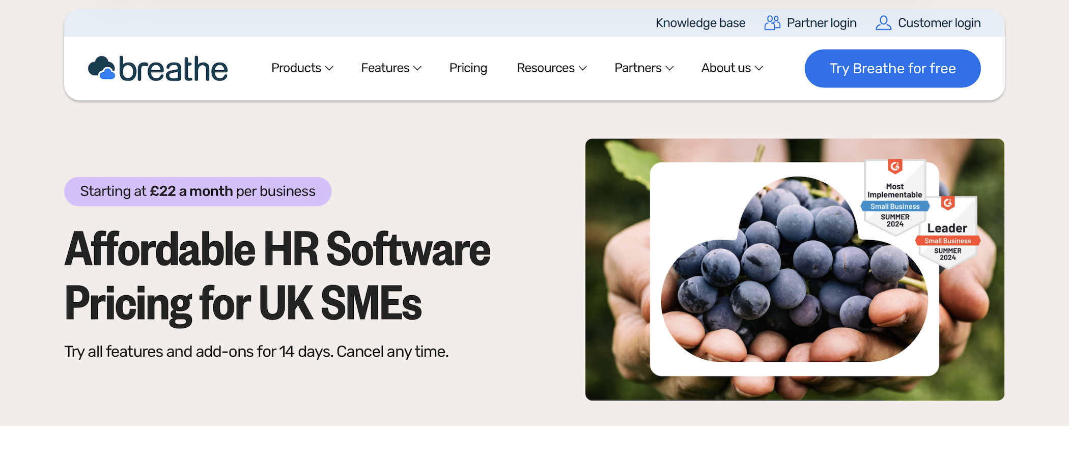 Breathe HR website screenshot