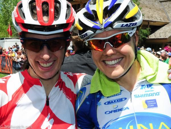 Lea Davison (Specialized) (L) and Georgia Gould (Luna Pro Team)(R) at the finish