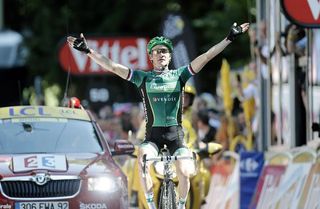 Thomas Voeckler (Europcar) emerged from an early 38-man break to win alone at the end of stage 16.