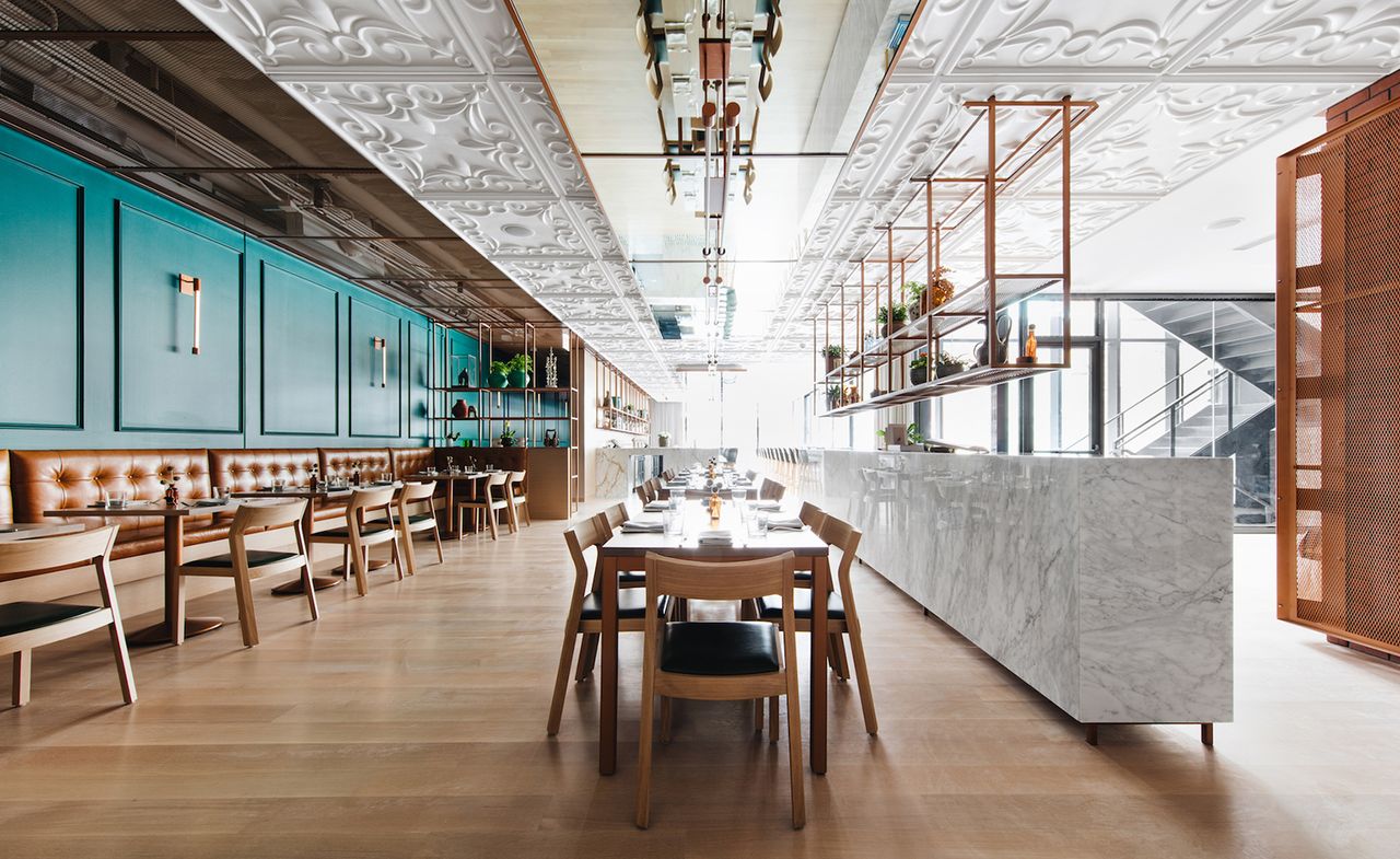 Restaurant with table and chairs