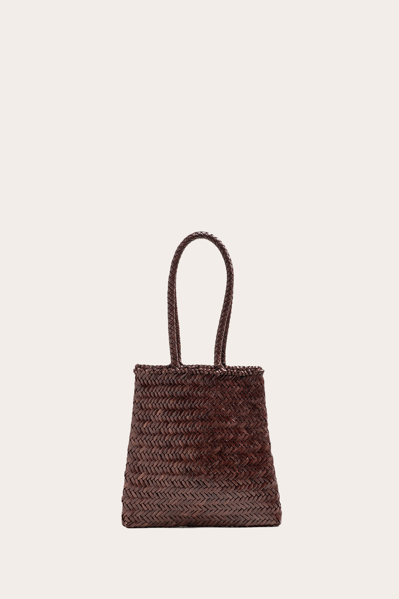 Flat Leather Basket Dark Brown