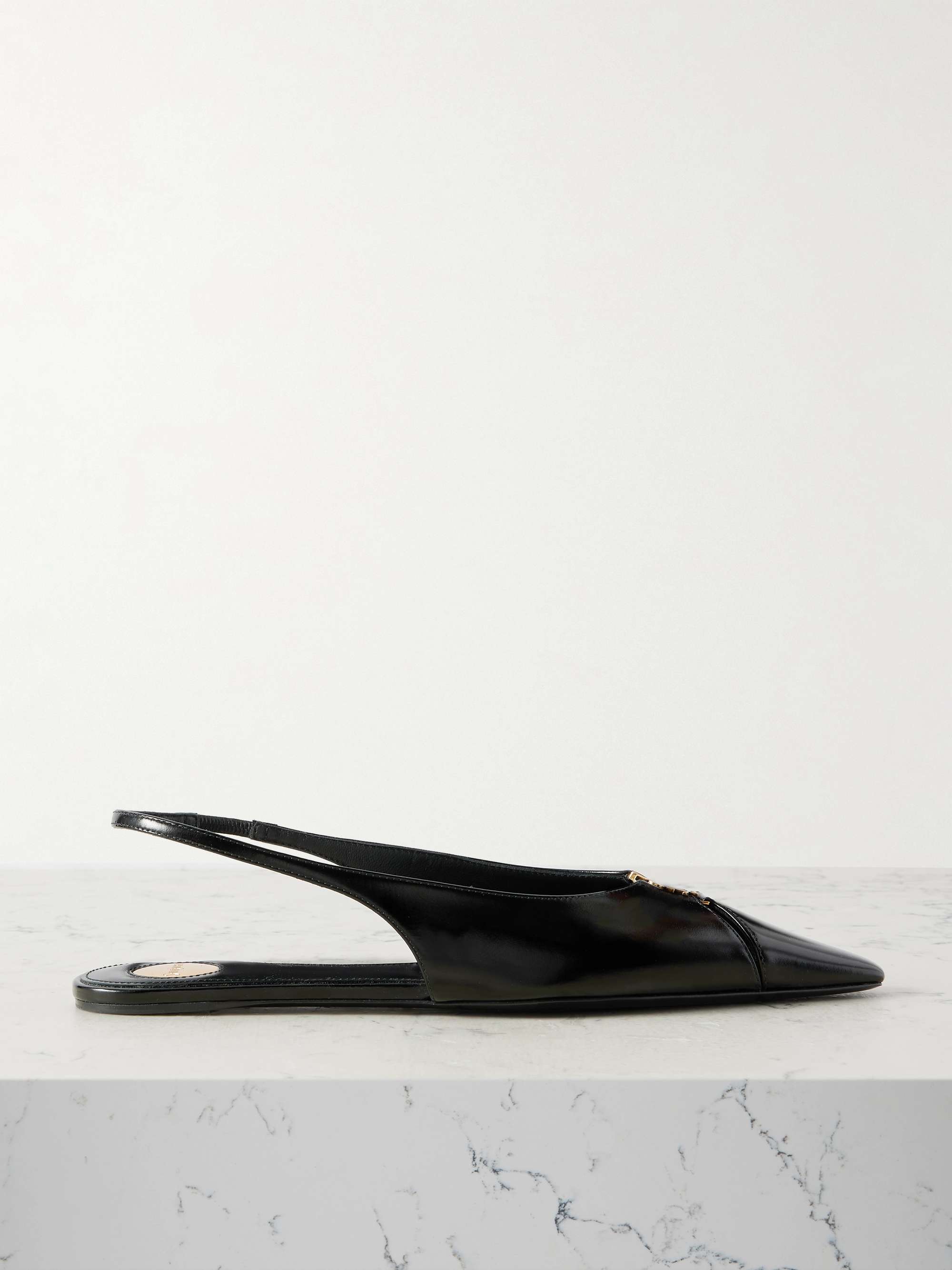 Babylone Embellished Leather Slingback Point-Toe Flats