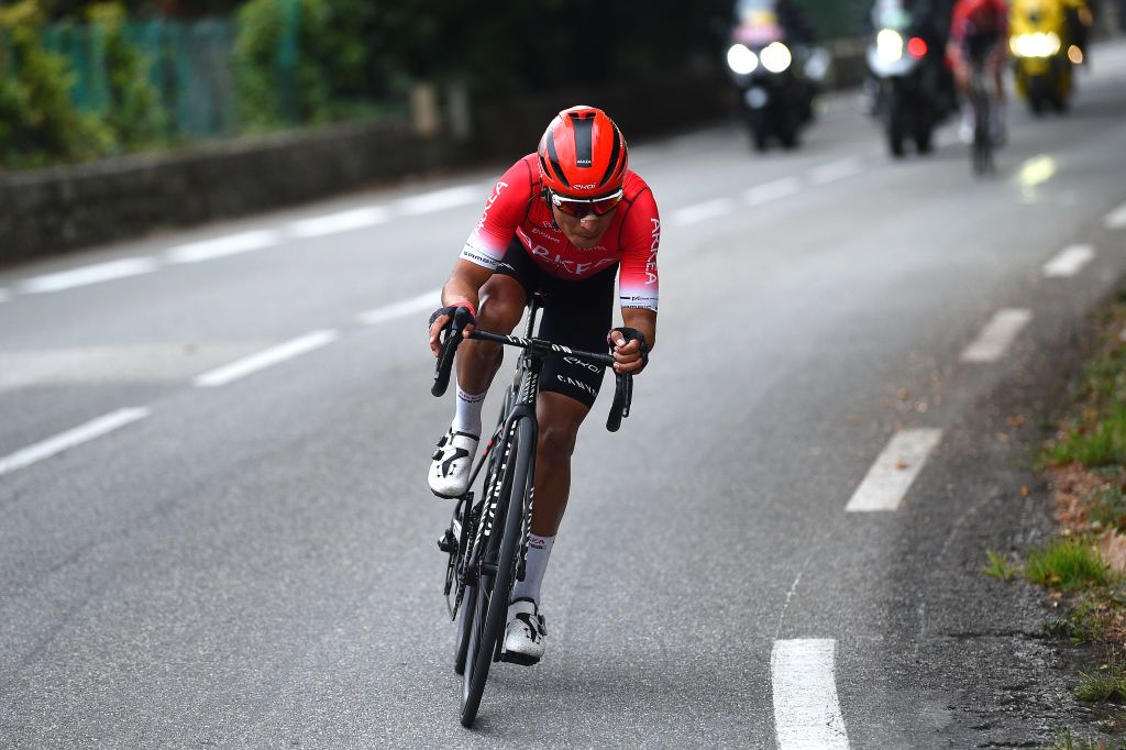 LA TURBIE FRANCE FEBRUARY 19 Nairo Alexander Quintana Rojas of Colombia and Team Arka Samsic attacks during the 54th Tour Des Alpes Maritimes Et Du Var Stage 2 a 1491km stage from PugetThniers to La Turbie on February 19 2022 in La Turbie France Photo by Dario BelingheriGetty Images