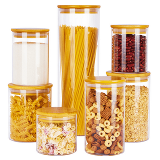 7 Pack Glass Jar With Bamboo Lids, Vtopmart Glass Food Storage Canister Set, for Kitchen, Pantry Organization