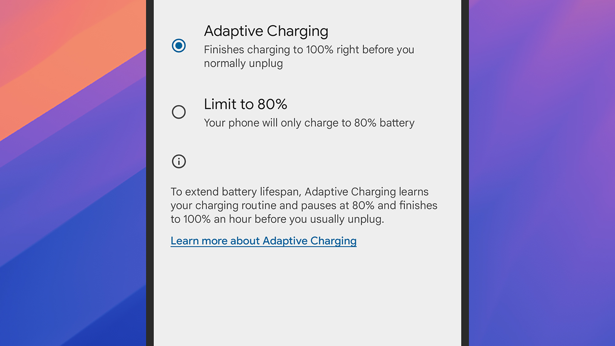 Google Pixel battery charging screen