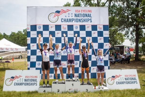 The women's road race championships podium.