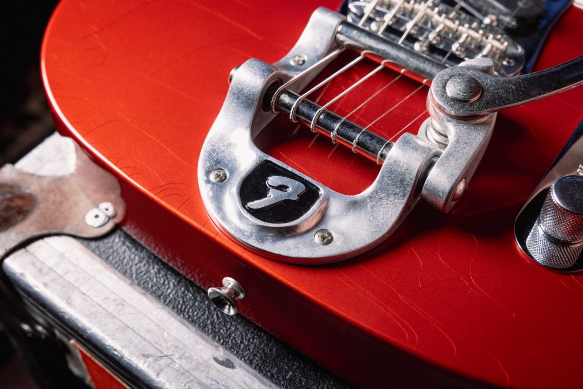 A photo showing the Fender Mike Campbell Red Dog Telecaster