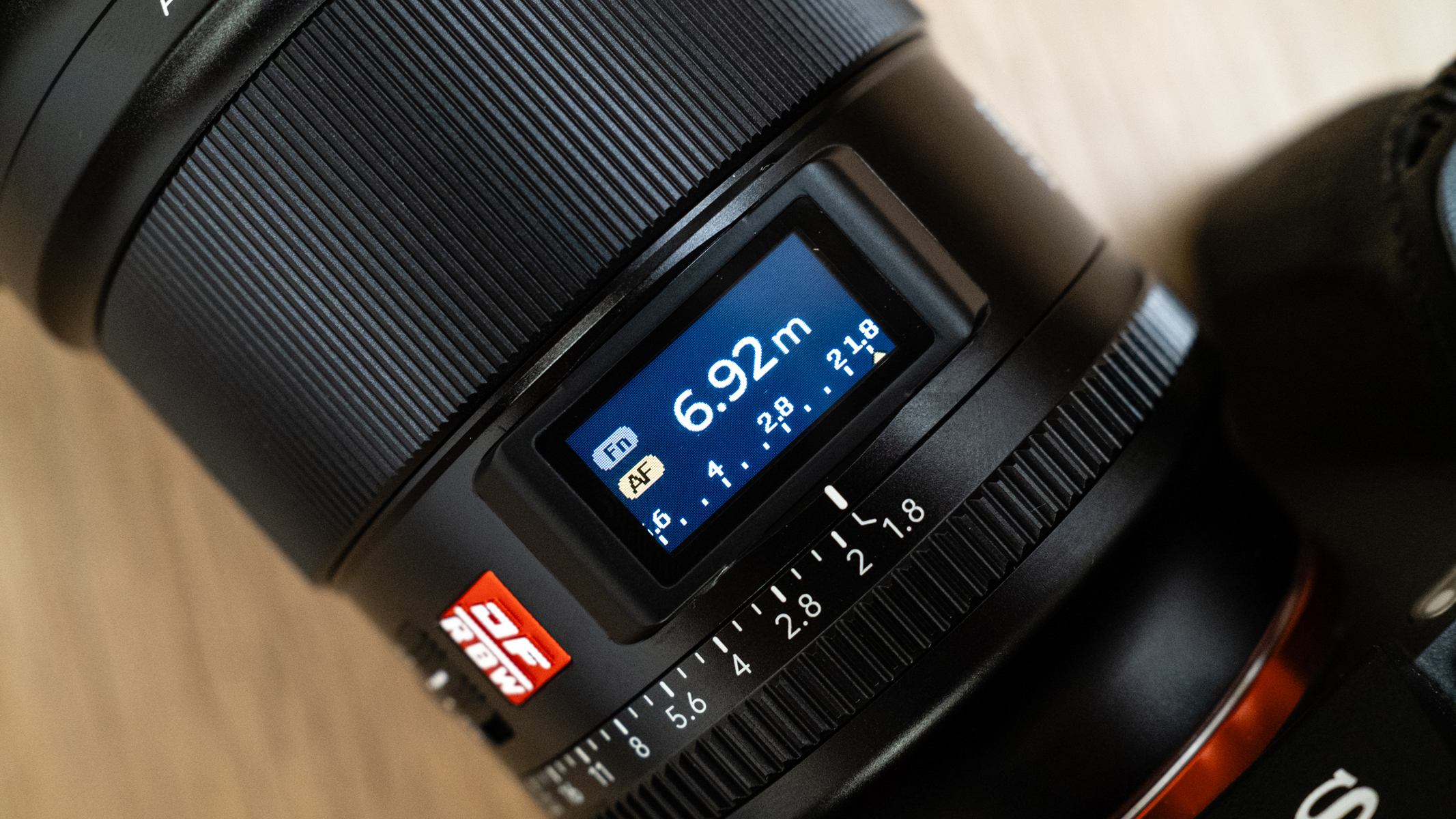 Viltrox AF 16mm f/1.8 FE close up of the digital color screen
