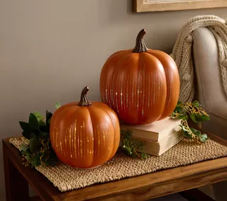 By Valerie Set of 2 Illuminated Starry Night Glass Pumpkins