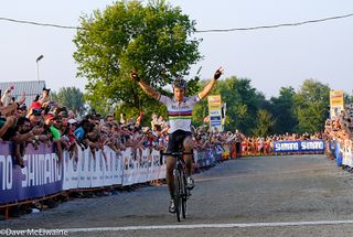 World Champion Woot Van Aert (BEL) wins the Jingle Cross World Cup with a surge during the final two laps