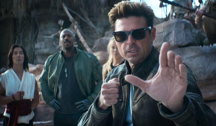 (L-R) Ludi Lin as “Liu Kang”, Mehcad Brooks as “Jackson ‘Jax’ Briggs”, Jessica McNamee as “Sonya Blade”, and Karl Urban as “Johnny Cage” in New Line Cinema’s “Mortal Kombat II,” a Warner Bros. Pictures release.