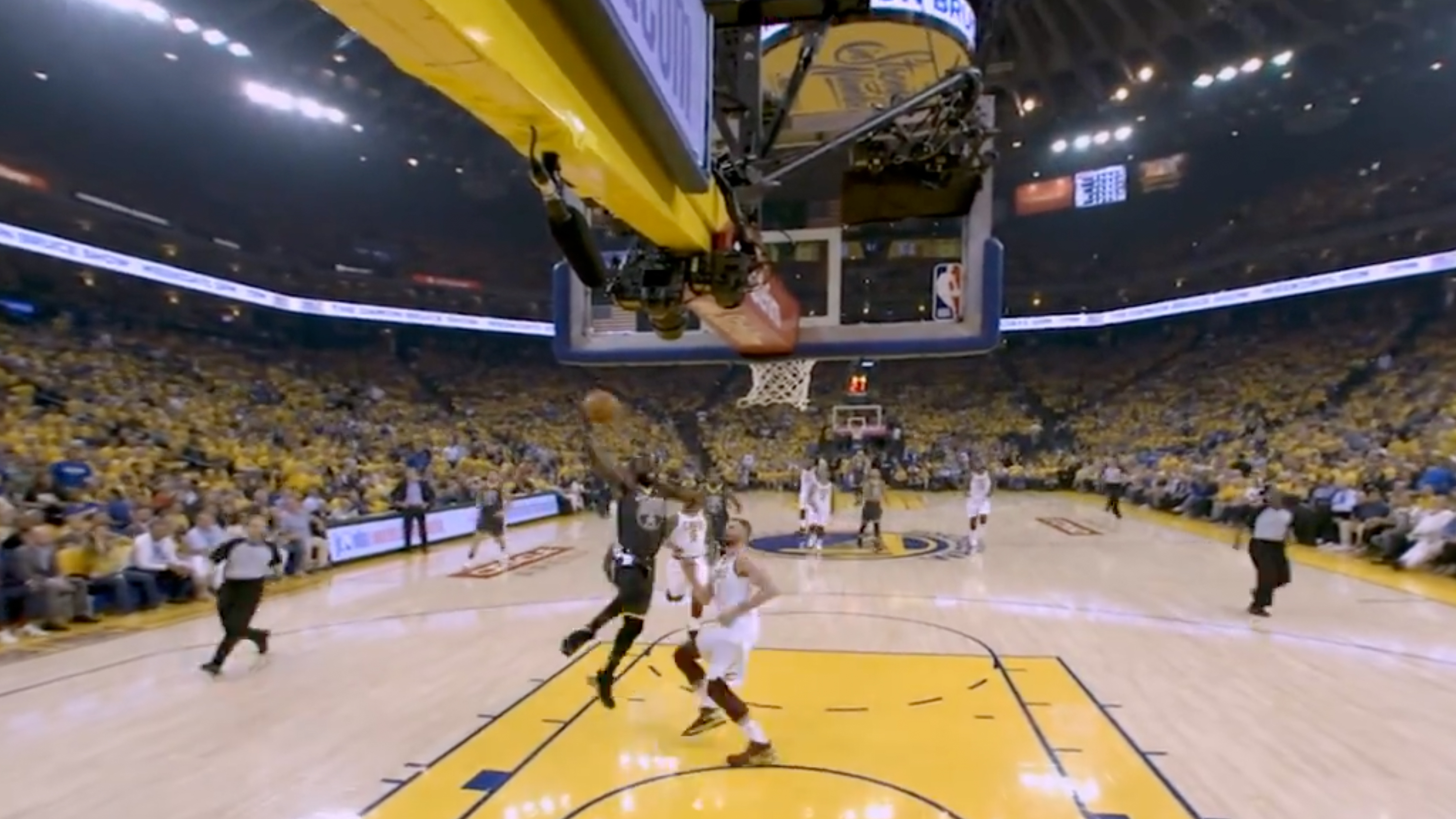 A basketball team scoring in a NextVR stream