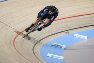 New Zealand's Edward Dawkins take part in the Men`s sprint qualifying during the UCI Track Cycling World Championships