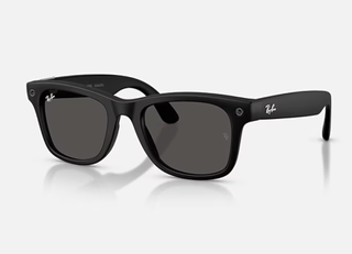 Ray-Ban meta glasses pictured against a blank background. 