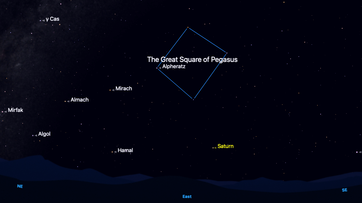 night sky map showing the great square of pegasus in the night sky