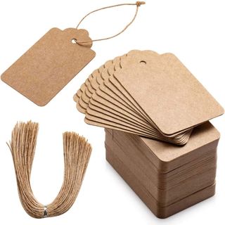 set of 125 brown paper labels with string