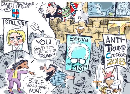 Political cartoon U.S. Democrats 2016 election Sanders Clinton book