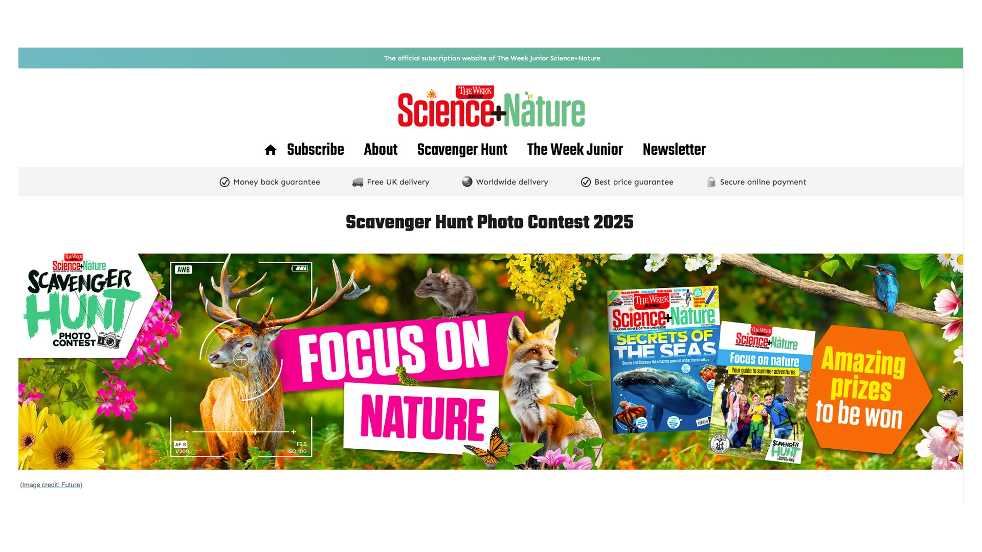 Landing page of the Scavenger Hunt Challenge, a photo contest run by Future Publishing&#039;s The Week Junior Science+Nature 
