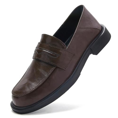 Otndk Loafers for Women Slip on Dress Shoes Leather Memory Foam Non-Slip Comfort Soft Casual Business Work Shoes Flat Ladies Brown Us 8
