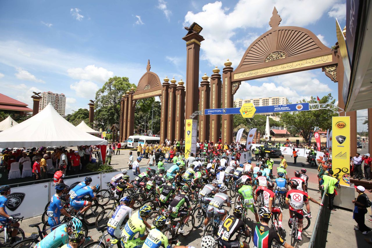 The riders queue for the start