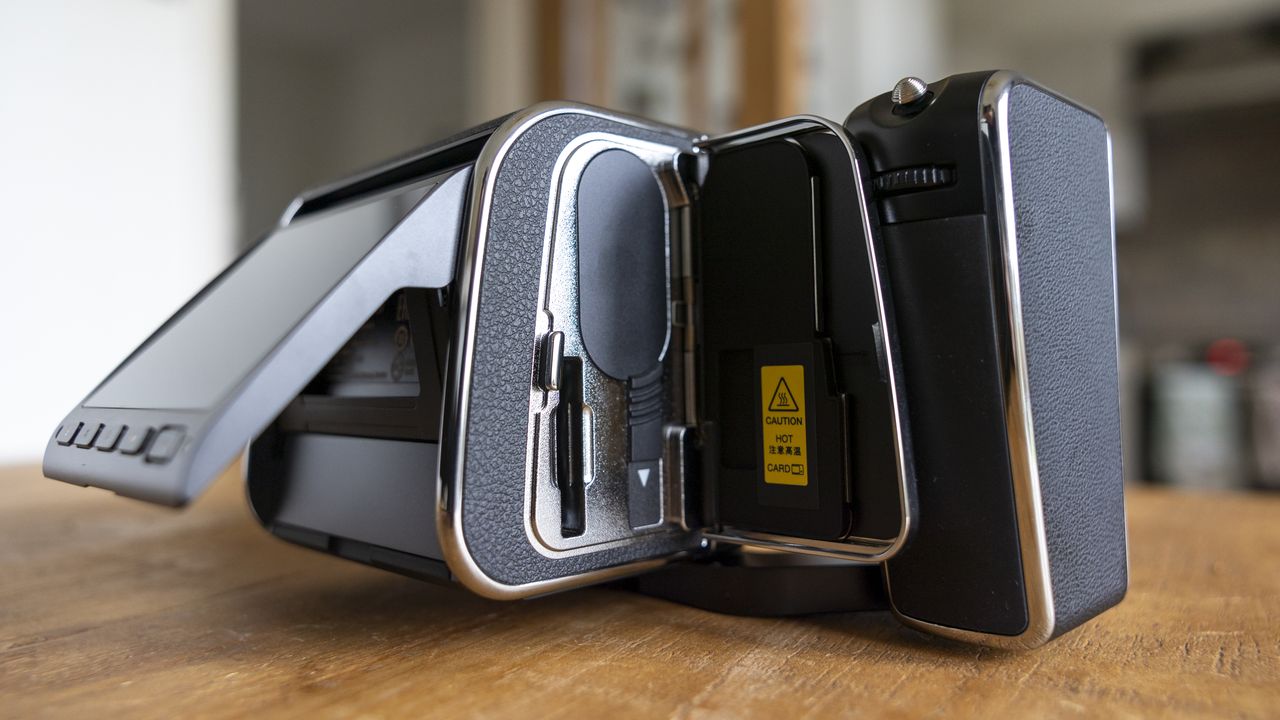 The card and battery on the Hasselblad 907X CFV 100C