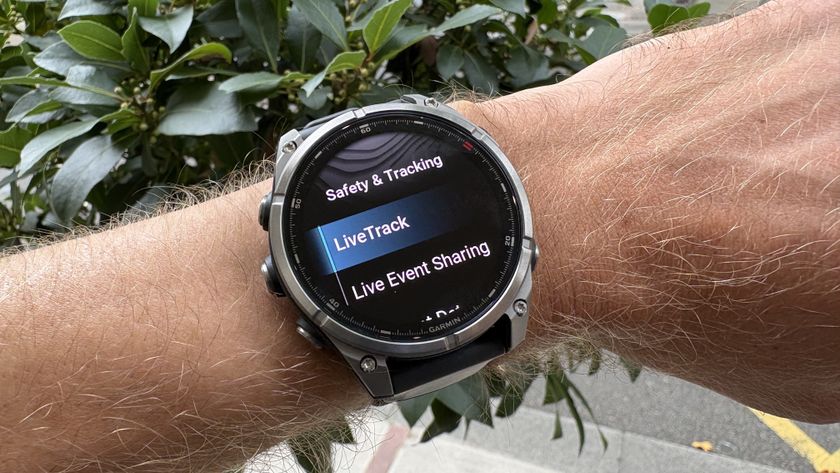 Garmin Fenix 8 Pro on wrist showing LiveTrack feature