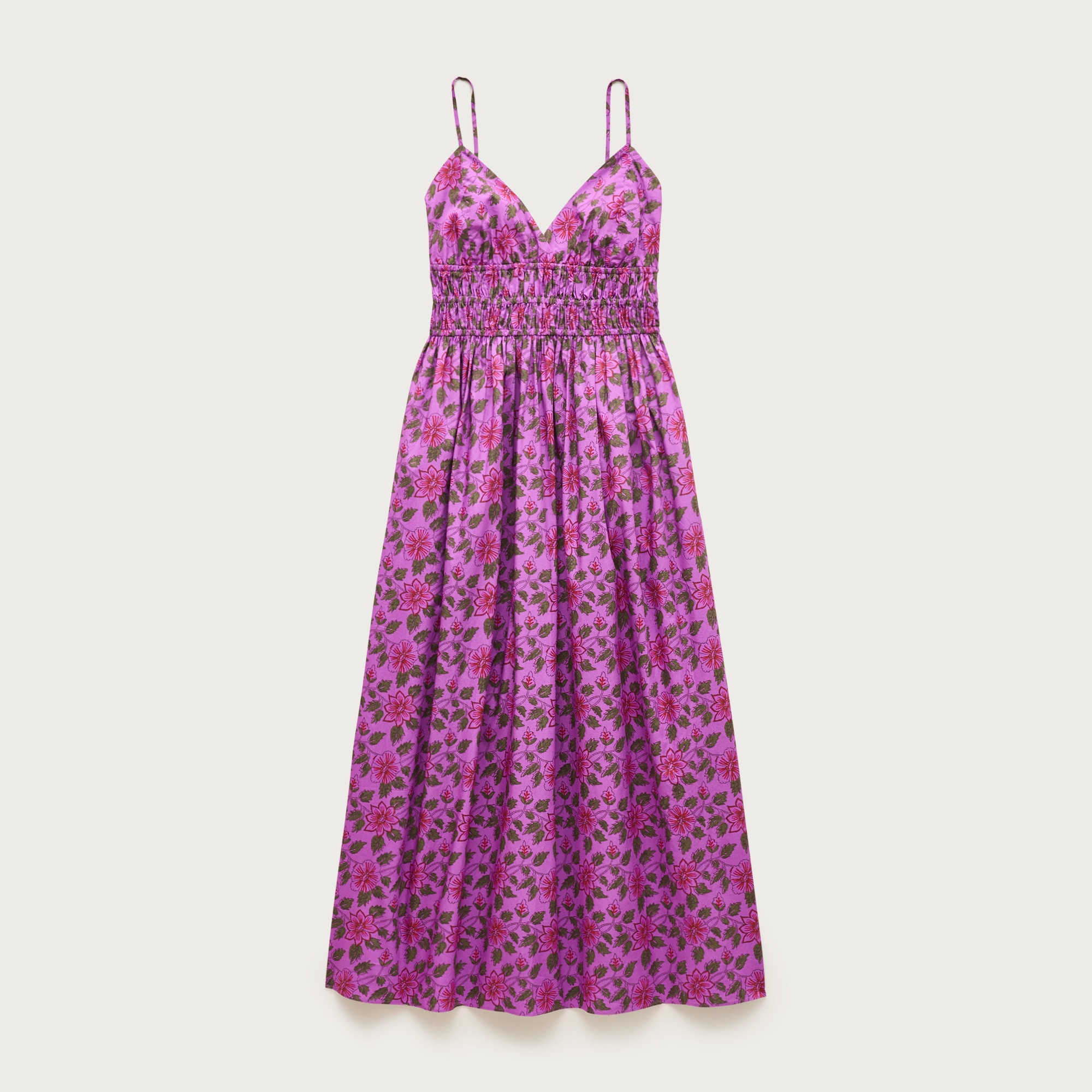 Smocked-Waist V-Neck Dress in Iris Floral