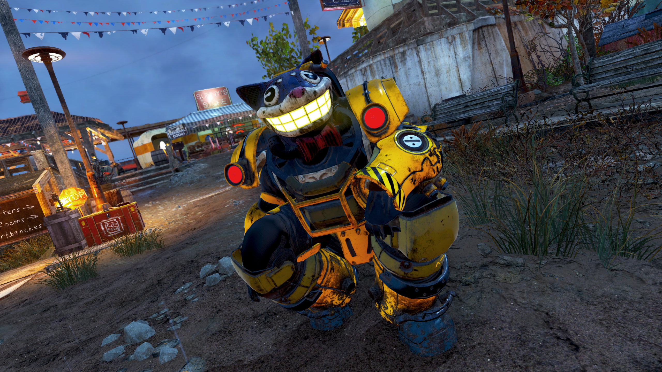 Fallout 76 power armour with cat helmet