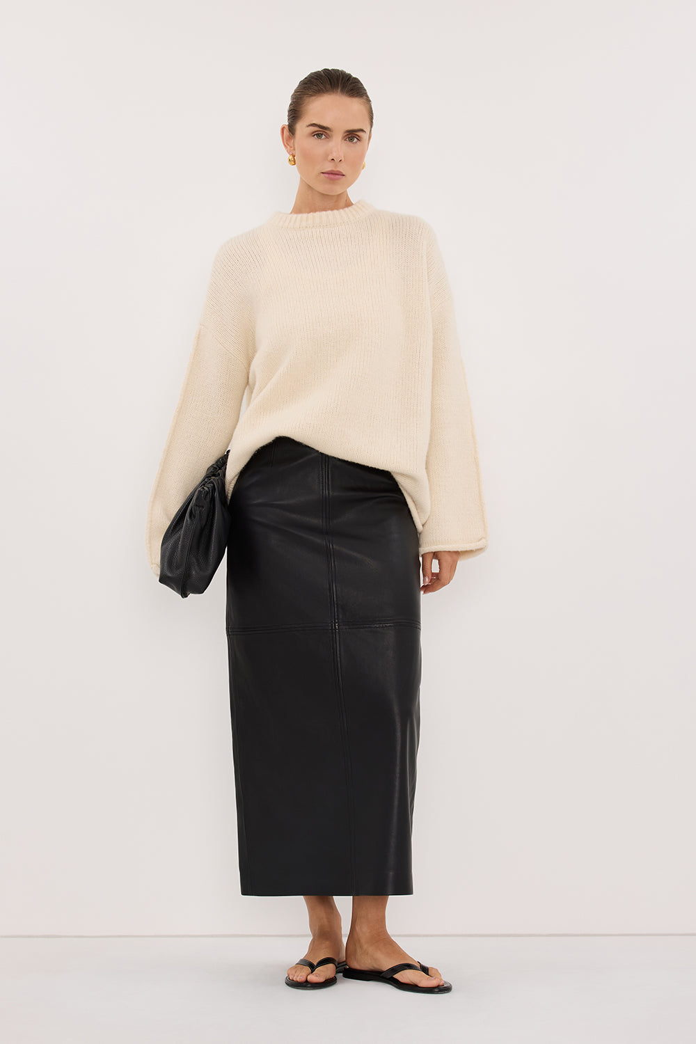 Cooper Black Leather Midi Skirt - 2 / Black