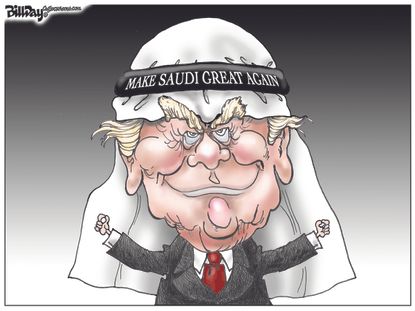 Political cartoon U.S. Trump abroad Saudi Arabia MAGA