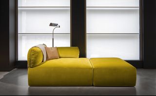 Key to the collection's success is Maier's eye for luxurious materials, like the bright yellow velvet of this 'Tassello Chaise Lounge'