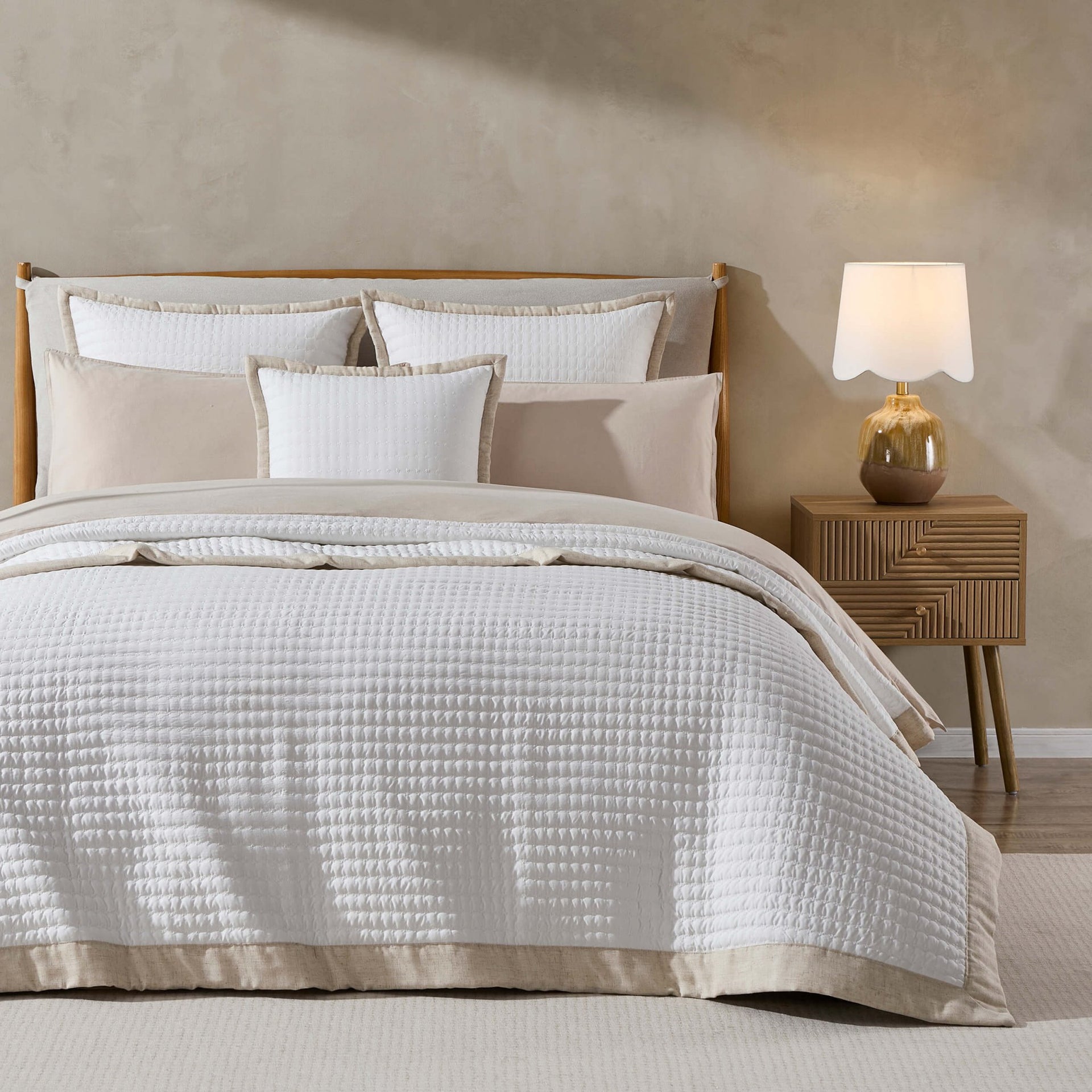 Portobello Embroidered Linen Edge Bedspread - White/natural