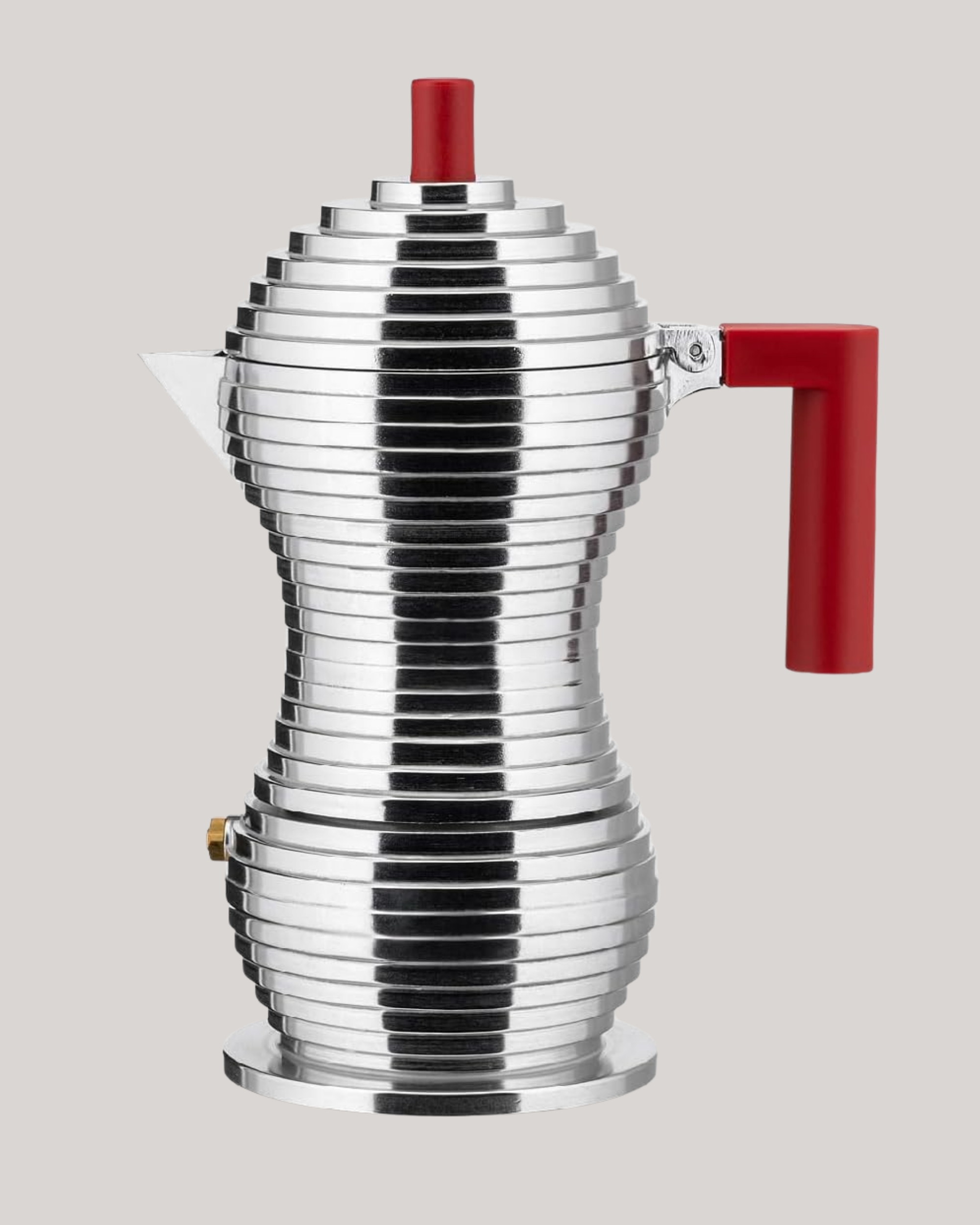 Alessi, Alessi Cast Aluminum Pulcina Espresso Coffee Maker With Handle and Knob in Pa, Red