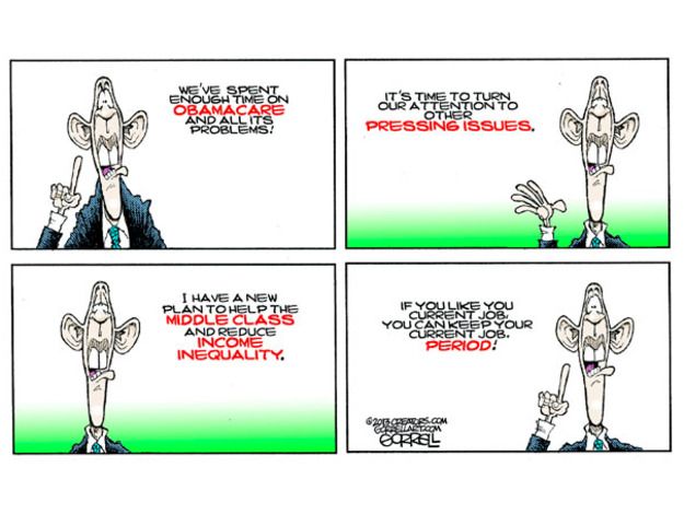 Obama cartoon Obamacare income inequality