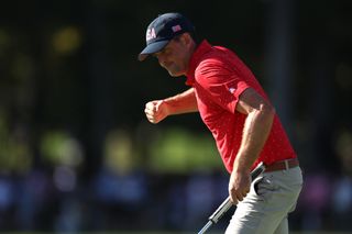 Keegan Bradley celebrates at the Presidents Cup